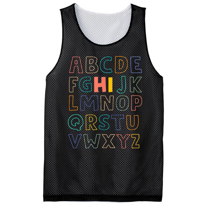 Funny Pre K Kindergarten Hi Alphabet Back To School Teachers Mesh Reversible Basketball Jersey Tank