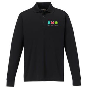 Funny Peace Love Pickleball Court Play Loves Pickleball Performance Long Sleeve Polo