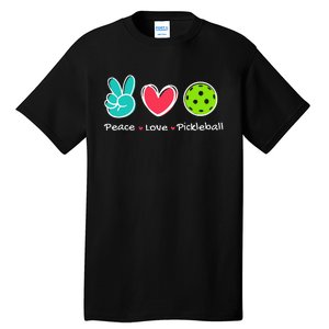 Funny Peace Love Pickleball Court Play Loves Pickleball Tall T-Shirt