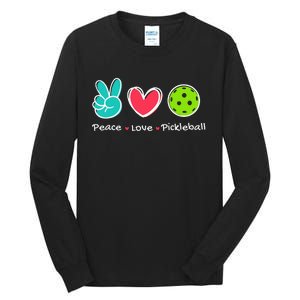 Funny Peace Love Pickleball Court Play Loves Pickleball Tall Long Sleeve T-Shirt