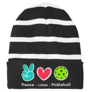 Funny Peace Love Pickleball Court Play Loves Pickleball Striped Beanie with Solid Band