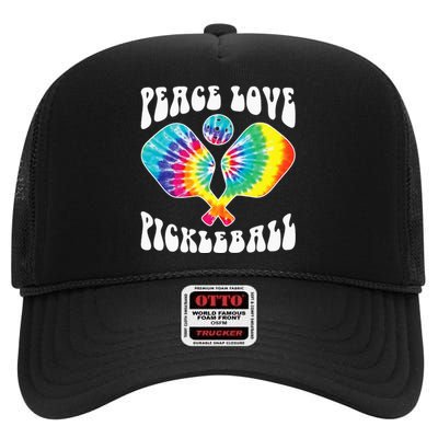 Funny Peace Love Pickleball Vintage Design High Crown Mesh Back Trucker Hat