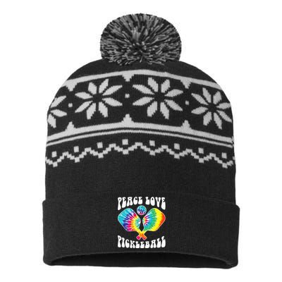 Funny Peace Love Pickleball Vintage Design USA-Made Snowflake Beanie