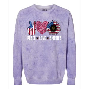 Funny Peace Love America Sunflower American Flag 4th Of July Cool Gift Colorblast Crewneck Sweatshirt