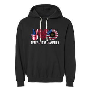 Funny Peace Love America Sunflower American Flag 4th Of July Cool Gift Garment-Dyed Fleece Hoodie