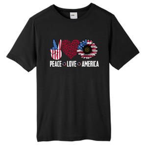 Funny Peace Love America Sunflower American Flag 4th Of July Cool Gift Tall Fusion ChromaSoft Performance T-Shirt