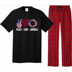 Funny Peace Love America Sunflower American Flag 4th Of July Cool Gift Pajama Set