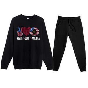 Funny Peace Love America Sunflower American Flag 4th Of July Cool Gift Premium Crewneck Sweatsuit Set