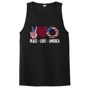 Funny Peace Love America Sunflower American Flag 4th Of July Cool Gift PosiCharge Competitor Tank