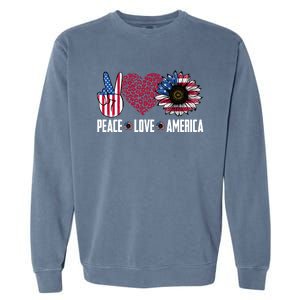 Funny Peace Love America Sunflower American Flag 4th Of July Cool Gift Garment-Dyed Sweatshirt