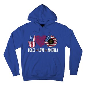 Funny Peace Love America Sunflower American Flag 4th Of July Cool Gift Hoodie