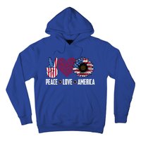 Funny Peace Love America Sunflower American Flag 4th Of July Cool Gift Hoodie