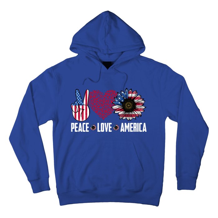 Funny Peace Love America Sunflower American Flag 4th Of July Cool Gift Hoodie