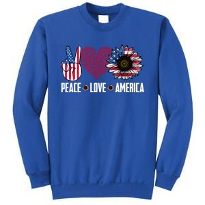 Funny Peace Love America Sunflower American Flag 4th Of July Cool Gift Sweatshirt