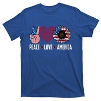 Funny Peace Love America Sunflower American Flag 4th Of July Cool Gift T-Shirt