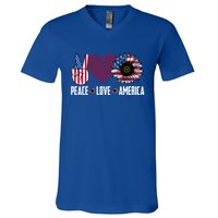 Funny Peace Love America Sunflower American Flag 4th Of July Cool Gift V-Neck T-Shirt