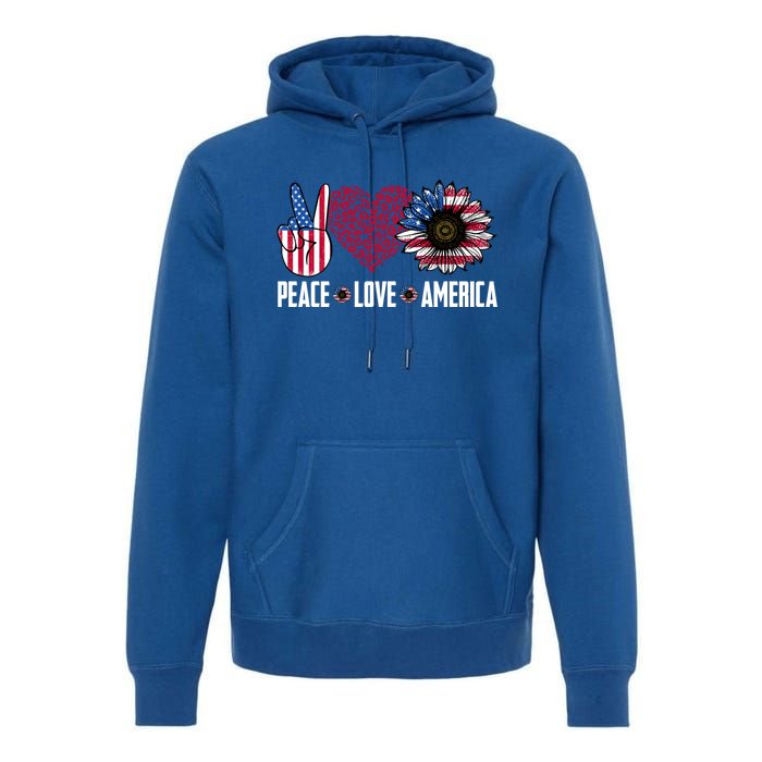 Funny Peace Love America Sunflower American Flag 4th Of July Cool Gift Premium Hoodie