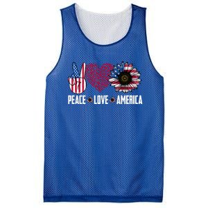 Funny Peace Love America Sunflower American Flag 4th Of July Cool Gift Mesh Reversible Basketball Jersey Tank