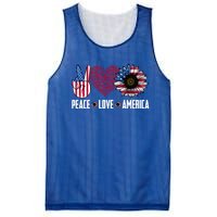 Funny Peace Love America Sunflower American Flag 4th Of July Cool Gift Mesh Reversible Basketball Jersey Tank