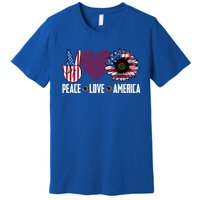 Funny Peace Love America Sunflower American Flag 4th Of July Cool Gift Premium T-Shirt