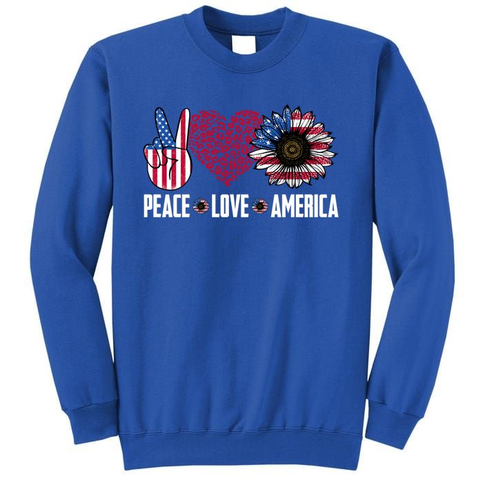 Funny Peace Love America Sunflower American Flag 4th Of July Cool Gift Tall Sweatshirt