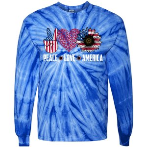 Funny Peace Love America Sunflower American Flag 4th Of July Cool Gift Tie-Dye Long Sleeve Shirt