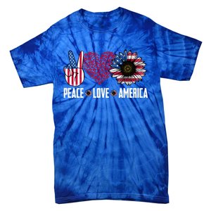 Funny Peace Love America Sunflower American Flag 4th Of July Cool Gift Tie-Dye T-Shirt