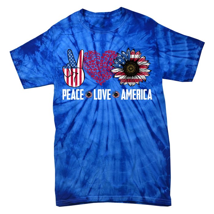 Funny Peace Love America Sunflower American Flag 4th Of July Cool Gift Tie-Dye T-Shirt