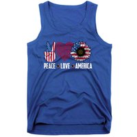 Funny Peace Love America Sunflower American Flag 4th Of July Cool Gift Tank Top