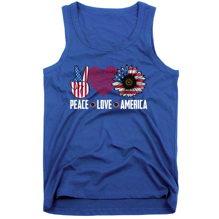 Funny Peace Love America Sunflower American Flag 4th Of July Cool Gift Tank Top