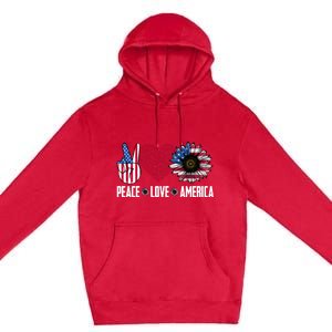 Funny Peace Love America Sunflower American Flag 4th Of July Cool Gift Premium Pullover Hoodie