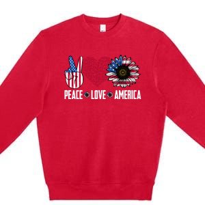 Funny Peace Love America Sunflower American Flag 4th Of July Cool Gift Premium Crewneck Sweatshirt