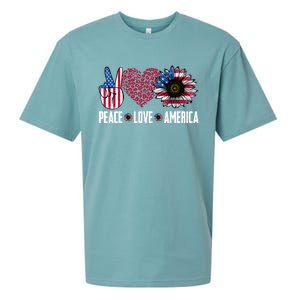 Funny Peace Love America Sunflower American Flag 4th Of July Cool Gift Sueded Cloud Jersey T-Shirt