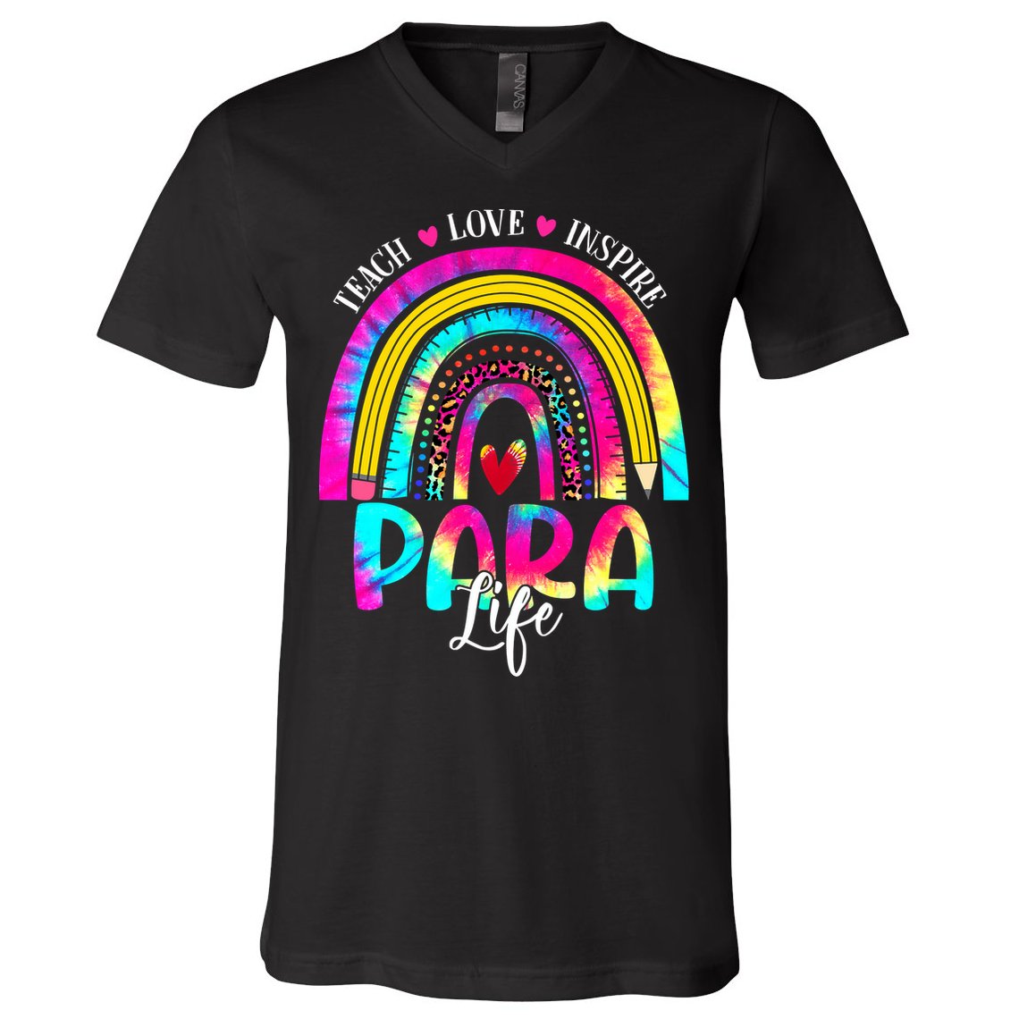 Funny Para Life Teacher Rainbow Tie Dye First Day Of School V-Neck T-Shirt
