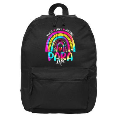 Funny Para Life Teacher Rainbow Tie Dye First Day Of School 16 in Basic Backpack