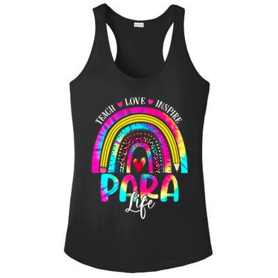 Funny Para Life Teacher Rainbow Tie Dye First Day Of School Ladies PosiCharge Competitor Racerback Tank