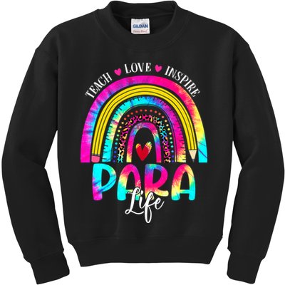 Funny Para Life Teacher Rainbow Tie Dye First Day Of School Kids Sweatshirt