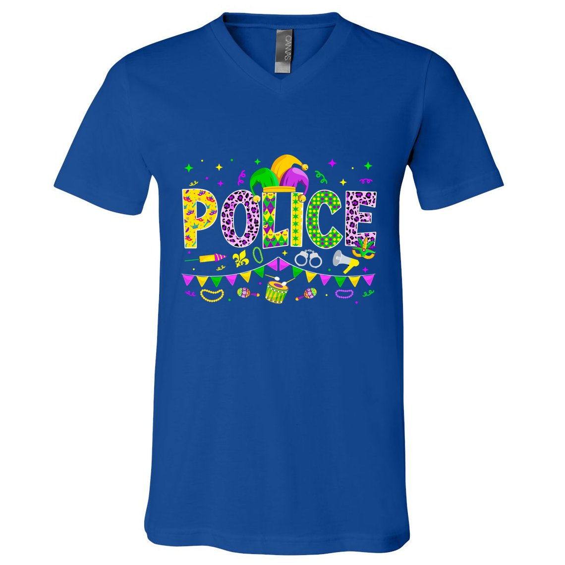 Funny Police Lover Mardi Gras Carnival Party Cool Gift V-Neck T-Shirt