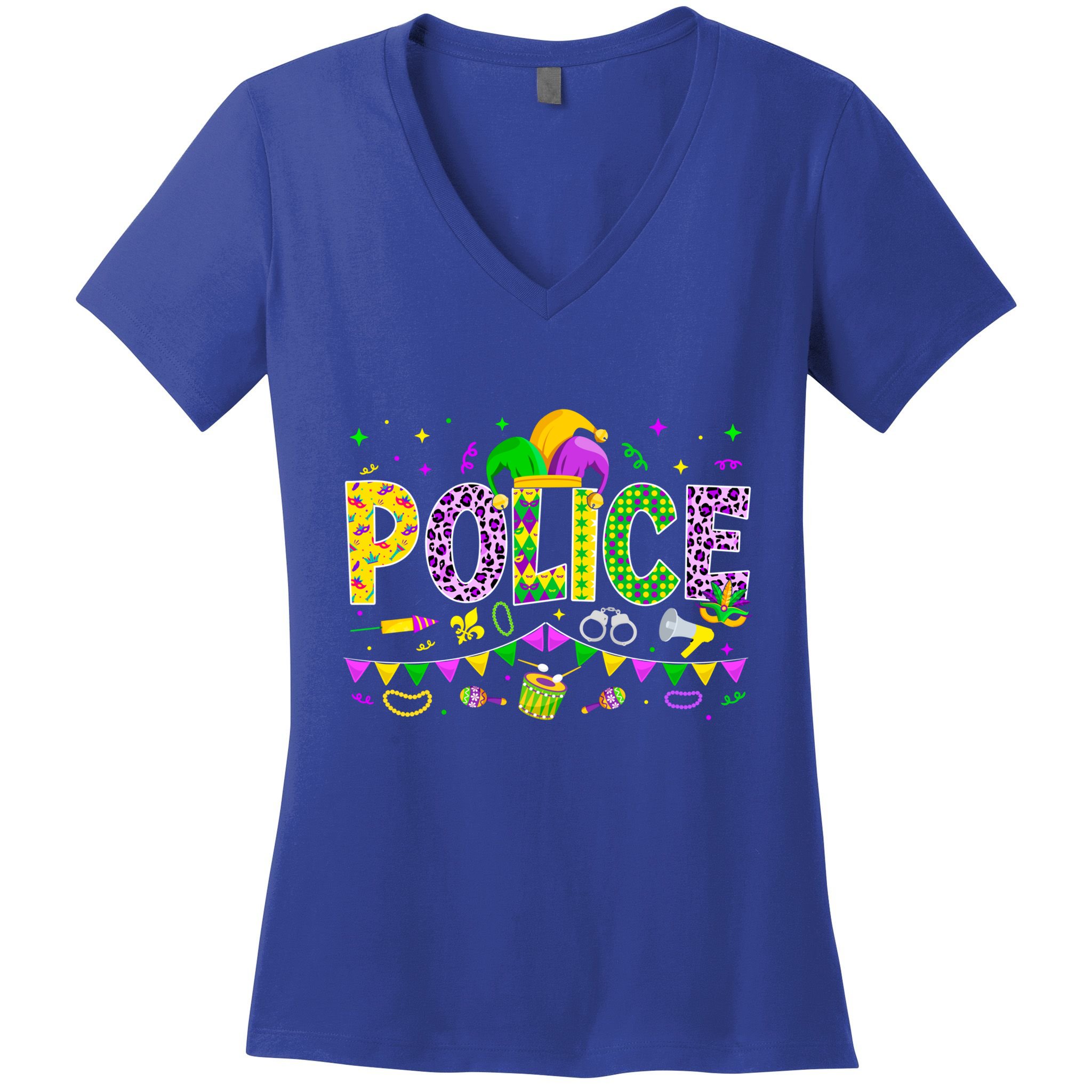 Funny Police Lover Mardi Gras Carnival Party Cool Gift Women's V-Neck T-Shirt