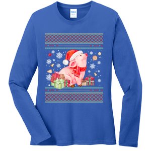 Funny Pig Lovers Cute Pig Santa Hat Ugly Christmas Sweater Cute Gift Ladies Long Sleeve Shirt