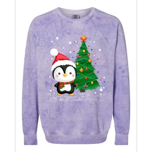 Funny Penguin Lover Gift Santa Hat Penguin Christmas Cool Gift Colorblast Crewneck Sweatshirt