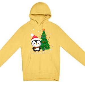 Funny Penguin Lover Gift Santa Hat Penguin Christmas Cool Gift Premium Pullover Hoodie