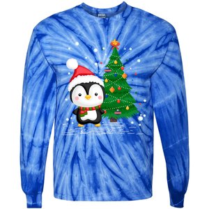 Funny Penguin Lover Gift Santa Hat Penguin Christmas Cool Gift Tie-Dye Long Sleeve Shirt