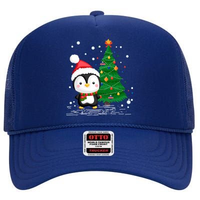 Funny Penguin Lover Gift Santa Hat Penguin Christmas Cool Gift High Crown Mesh Back Trucker Hat