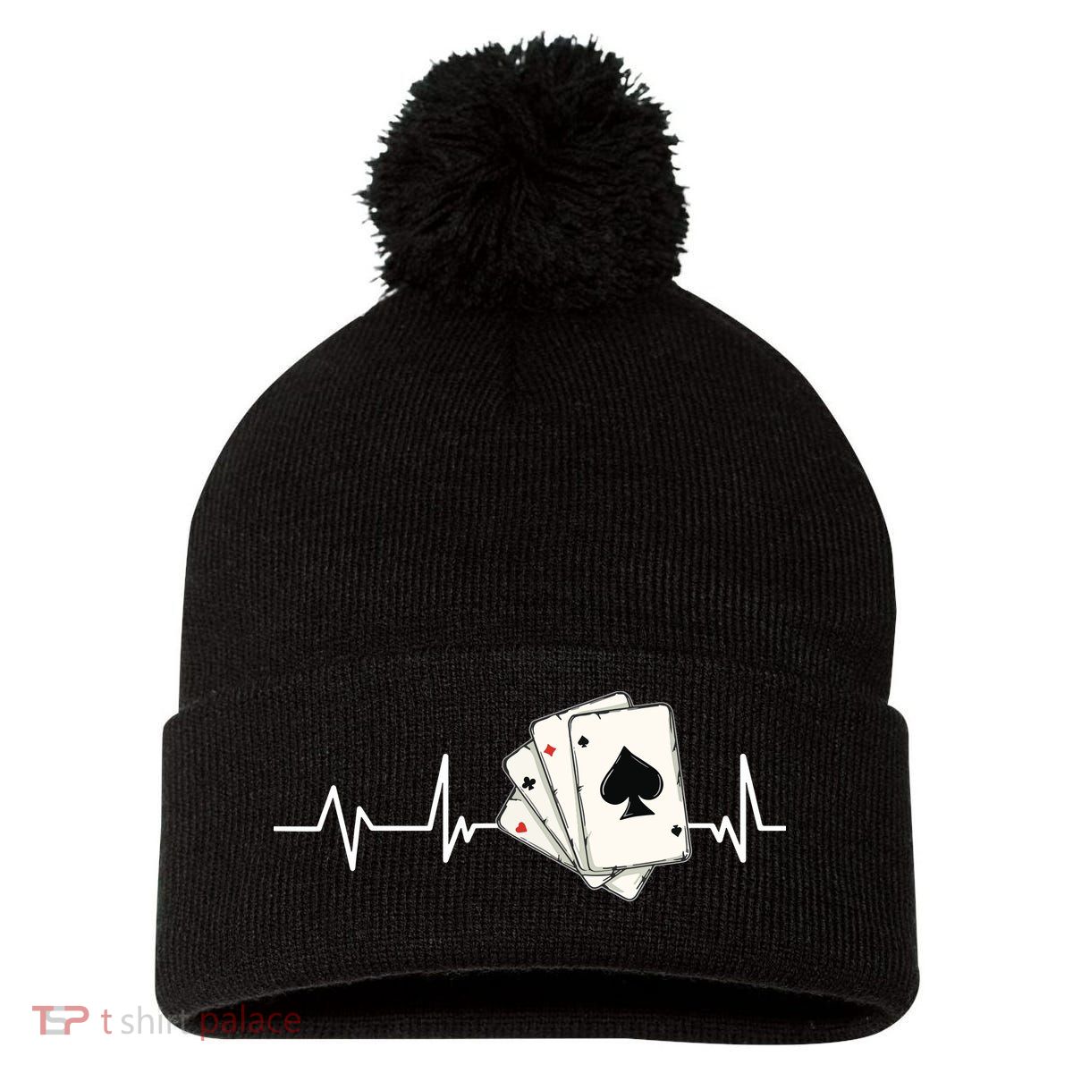 Funny Poker Lover Design For Gamblers Poker Player Pom Pom 12in Knit Beanie