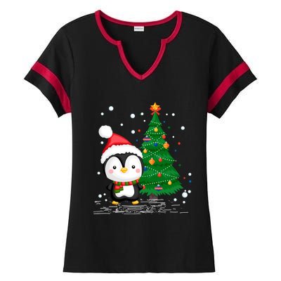 Funny Penguin Lover Gift Santa Hat Penguin Christmas Cool Gift Ladies Halftime Notch Neck Tee