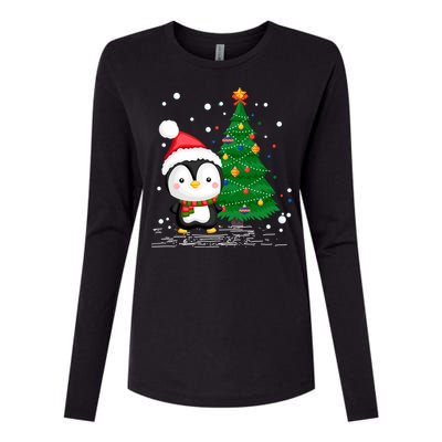 Funny Penguin Lover Gift Santa Hat Penguin Christmas Cool Gift Womens Cotton Relaxed Long Sleeve T-Shirt