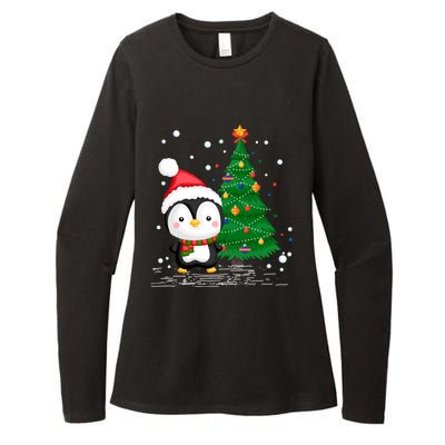 Funny Penguin Lover Gift Santa Hat Penguin Christmas Cool Gift Womens CVC Long Sleeve Shirt