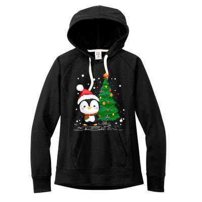 Funny Penguin Lover Gift Santa Hat Penguin Christmas Cool Gift Women's Fleece Hoodie