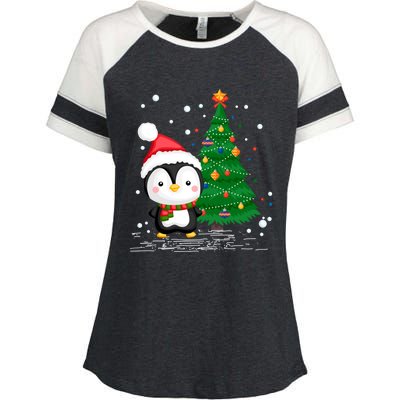 Funny Penguin Lover Gift Santa Hat Penguin Christmas Cool Gift Enza Ladies Jersey Colorblock Tee